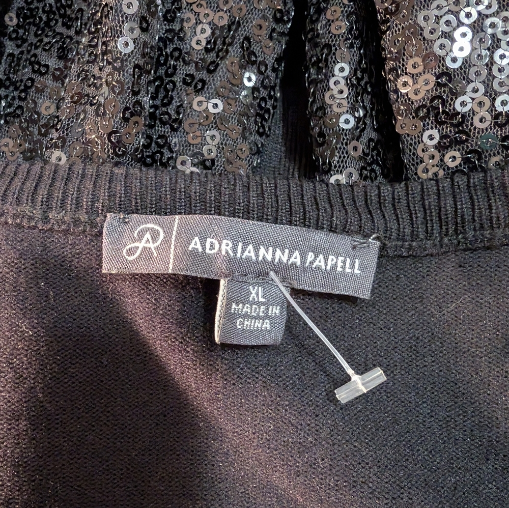Adrianna Papell Black V-neck Sweater with Sequin Sleeves Size XL - Picture 5 of 6